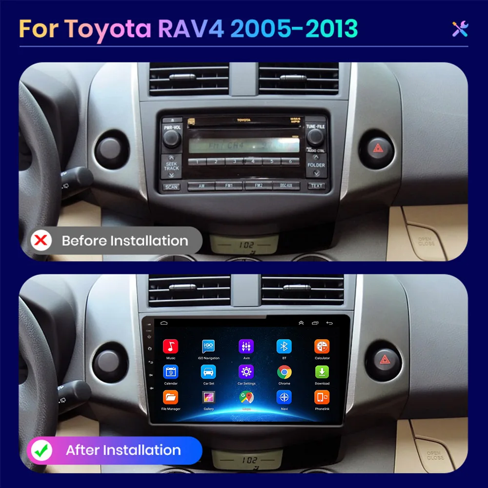 لسيارة تويوتا RAV4 RAV 4 XA30 2005 - 2013 راديو الوسائط المتعددة الملاحة 2 din أندرويد 2din Autoradio CarPlay ستيريو