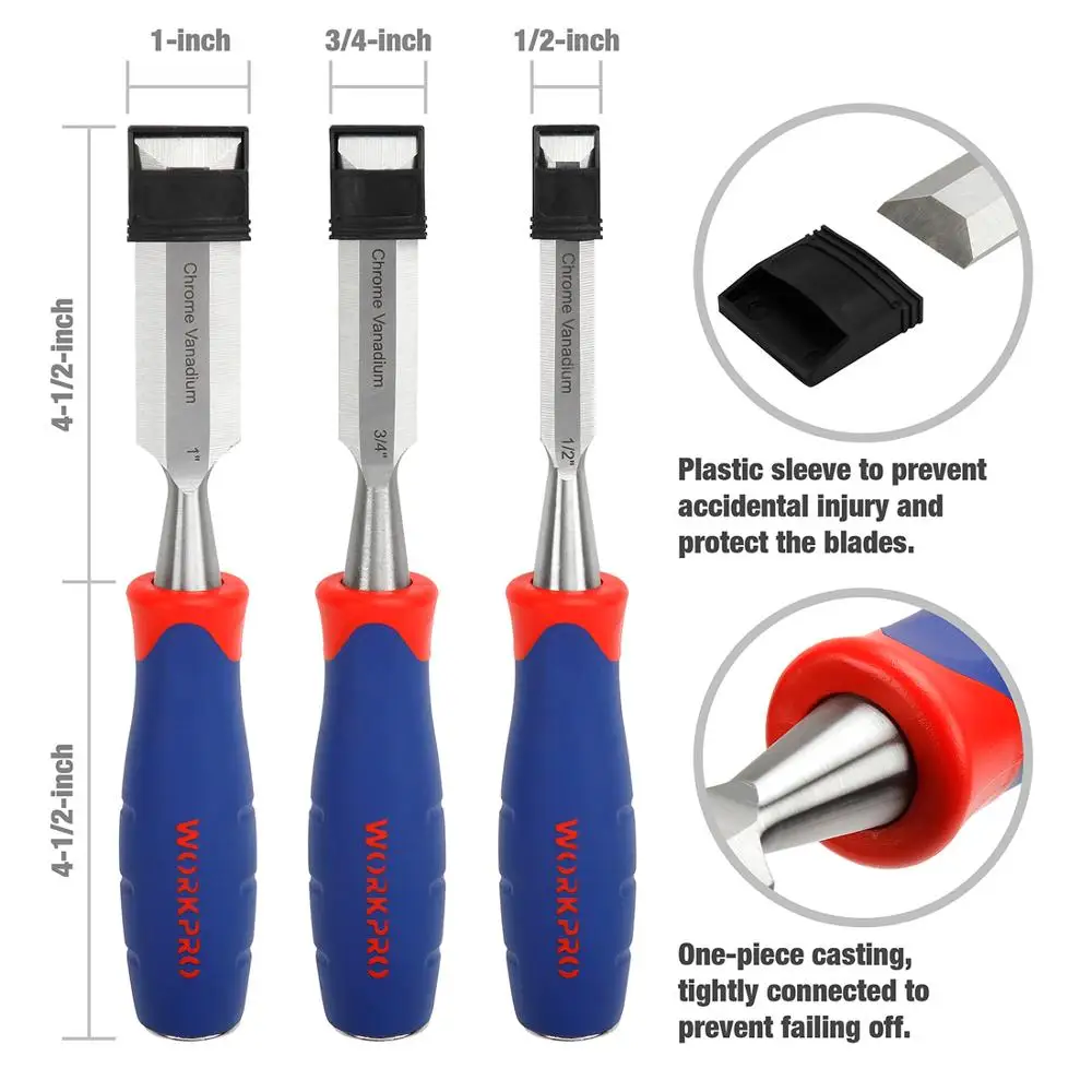 WORKPRO 3PC Chisel Set Steel Blade Chisel Masonry Carving Tool Hand Tool Set