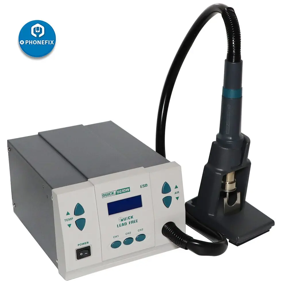 220V 110V QUICK 861DW 1000W Hot Air Rework Station PCB Soldering Repair Tool with Replaceable 5 6 8mm Heat Gun Nozzle