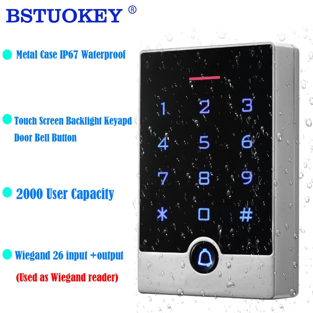 IP67 Waterproof Zinc Alloy 2000 User Wiegand Input Output Backlight 125Khz RFID Access Control Standalone Keypad Card Reader