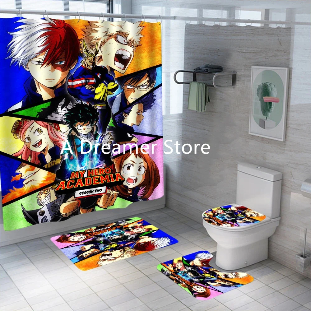 Hero Academy Shower Curtain For Boys Adults Waterproof Polyester Curtains Cartoon Anime Decor Bathroom 12 Hooks Bath Mats Rugs