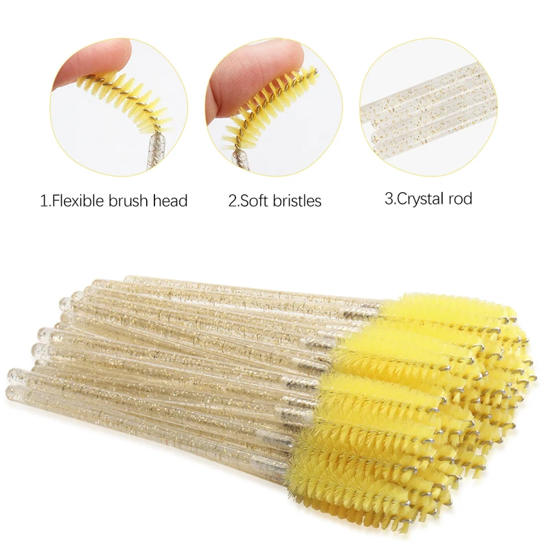 50 Pcs Disposable eyelash brushes Nylon brow brush Crystal Mascara Wands Applicator eye lashes Cosmetic comb women Makeup tools