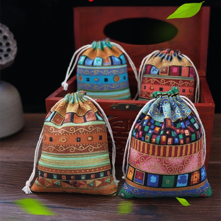 5pcs/lot 9.5x12cm Chinese Ethnic Style Cotton Gift Bags Multicolor Tribal Tribe Drawstring Jewelry Bags Pouches Package Storage