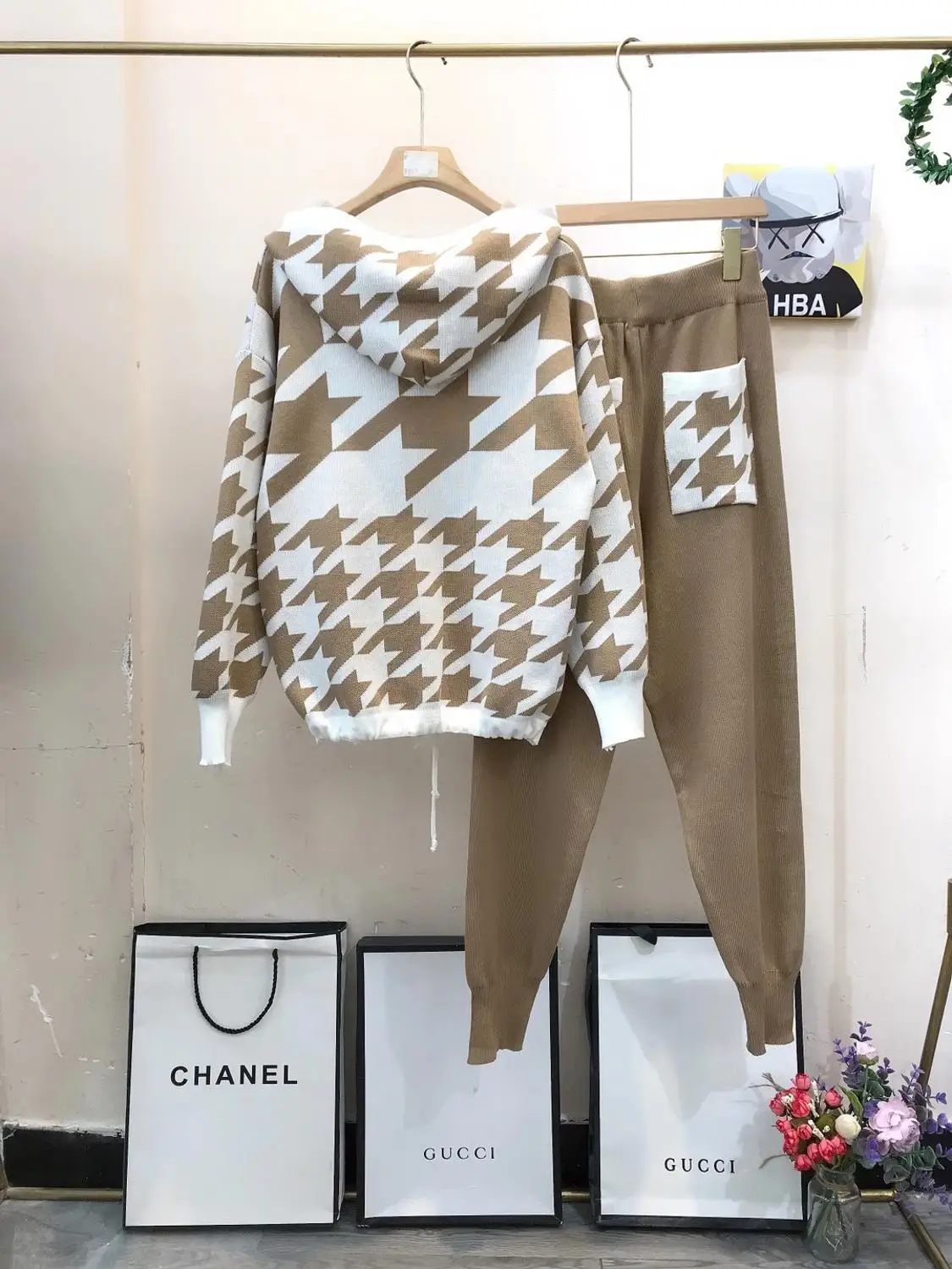 ALPHALMODA Nieuwe Stijl Plaids Capuchon Trui Jas + Broek Vrouwen Winter 2 stks Trendy Pak Rits Jumper Losse Top + broek Pak