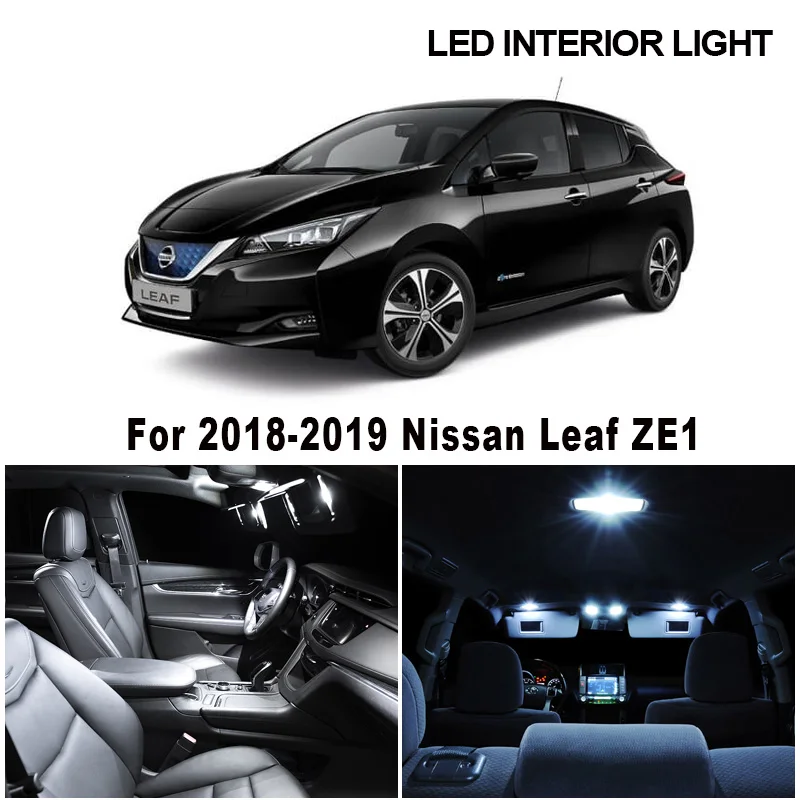 8pcs White Canbus LED Interior License Plate Light Bulbs Kit For 2018-2019 Nissan Leaf ZE1 Dome Map Reading Lamp Car Accessories