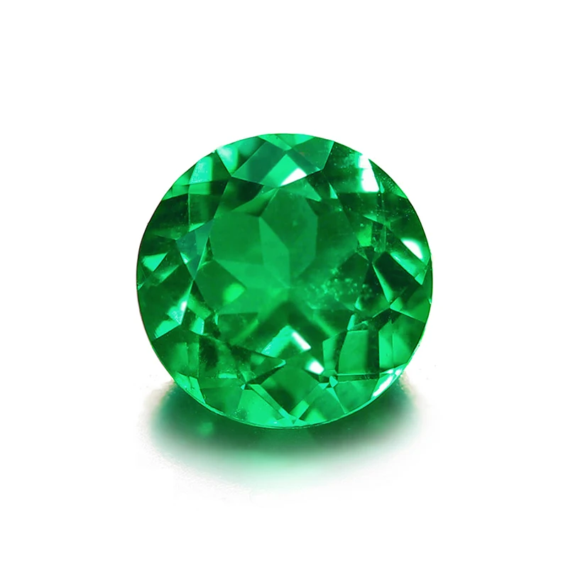 Quality Loose Gemstone Muzo Green Diamond Round Shape Plain Convex Cutting Lab Created Colombian Emerald