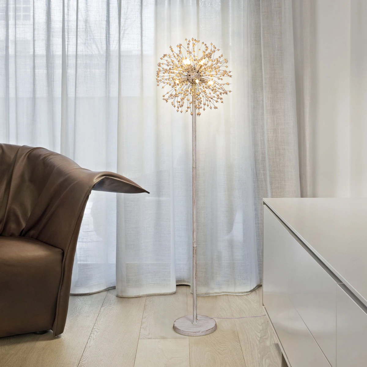 Imagem -04 - Modern Dandelion Floor Lamp Standing Lights 58 High 8-luz Boho Wood Bead Lâmpadas para Sala de Estar Quarto Escritórios