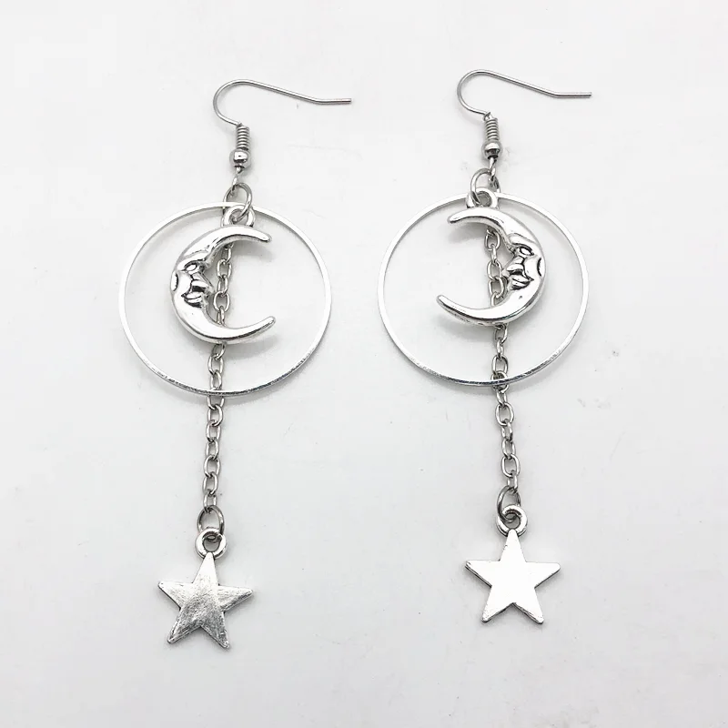 Gothic new moon and star earrings, celestial earrings, crescent earrings, celestial gifts for her witch accessories