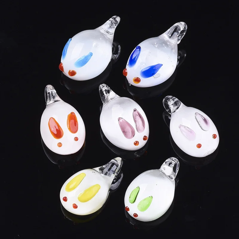 Pandahall 50pc Cute Bunny Lampwork Pendant Glass Rabbit Charms Handmade DIY Jewelry Making necklace earrings Jewelry Beads