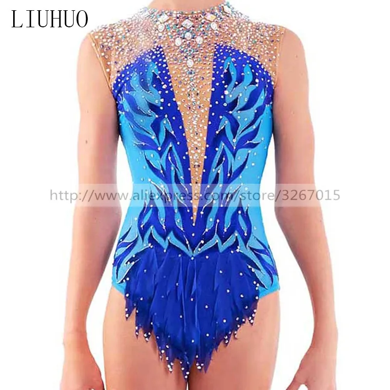 LIUHUO Figure Skating Dress Women's Girls' Ice performance Rhythmic gymnastics competition Dance Leotard Artistic Costume Blue