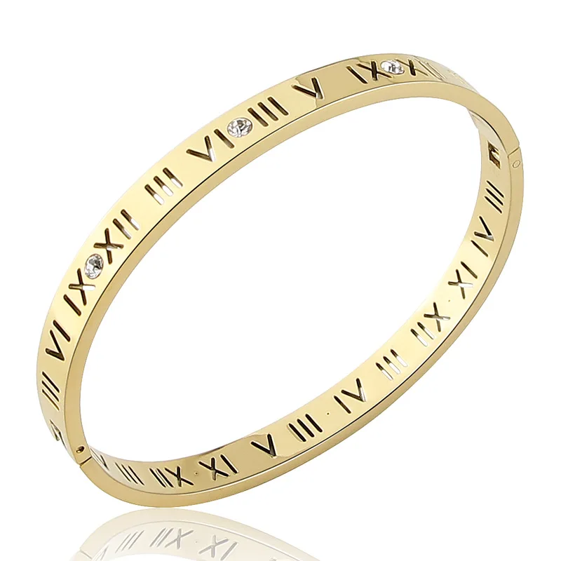 Hot Sale Fashion Opening Titanium Steel Bangles Crystal Gol…