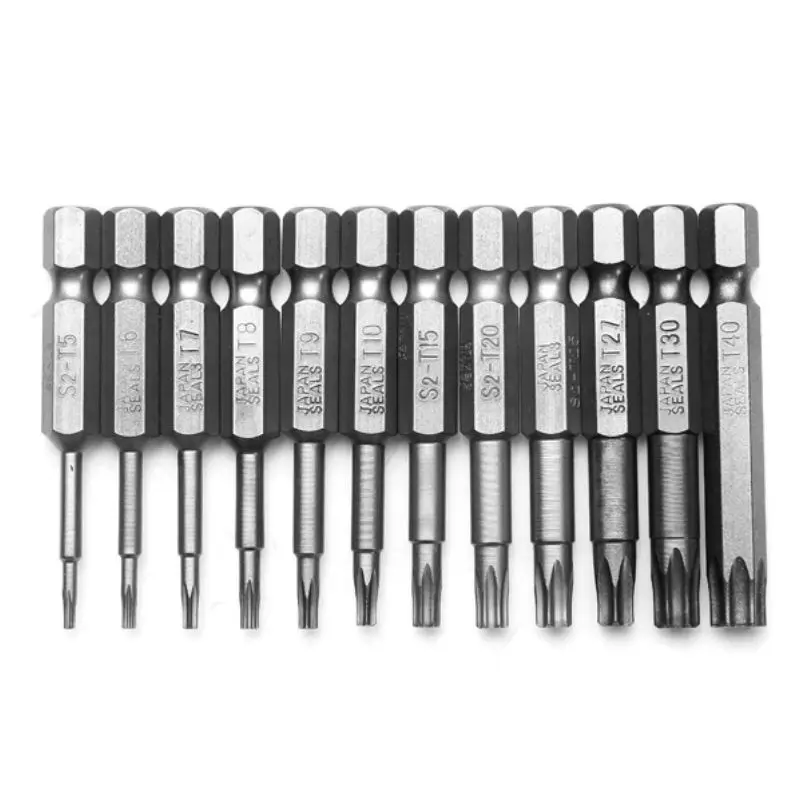 12 Cái/Bộ 1/4 Inch 50Mm T5-T40 Từ Tua Vít Đầu Torx Bit Bộ Tuốc Nơ Vít Bộ Tuốc Nơ Vít Chính Xác Dismountable Dưới 5 $