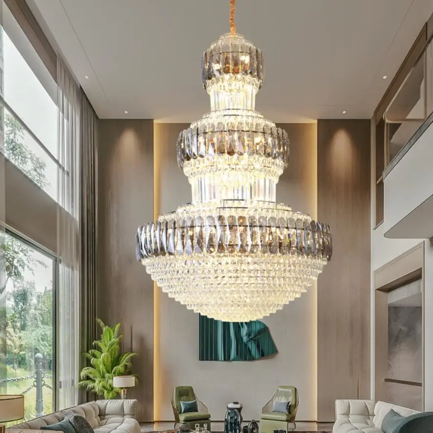 

Modern Led Chandelier For Living Room Indoor Lighting Lustre Moderne Plafonnier Duplex Crystal Pendant Gold Light Fixtures