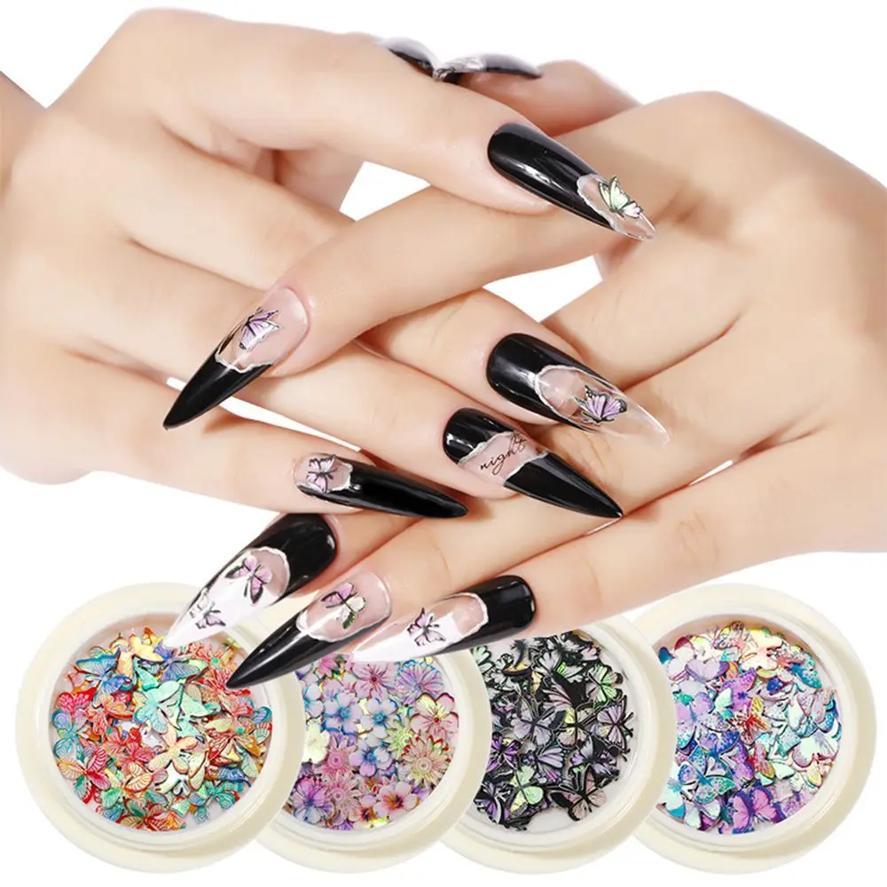 Wood Pulp Flakes Daisy Flowers Designs Butterfly Pattern Nail Paillettes Nail Art Sequins Ultrathin Holographic