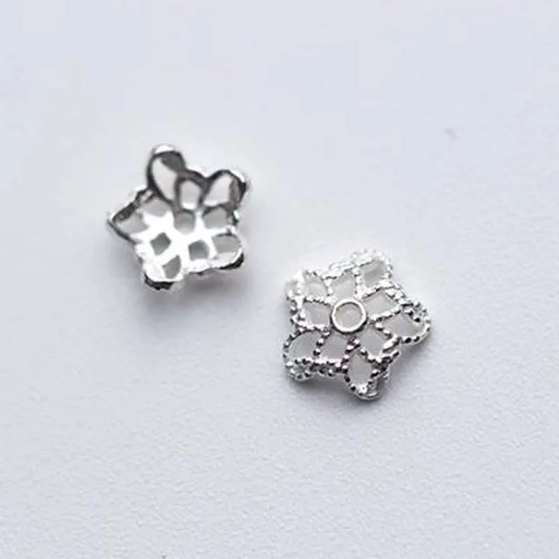 Real Solid 925 Sterling Plain Silver 6mm Flower Spacer Bead Caps Connector Pentagram  Bead Cap DIY Jewelry Making Findings