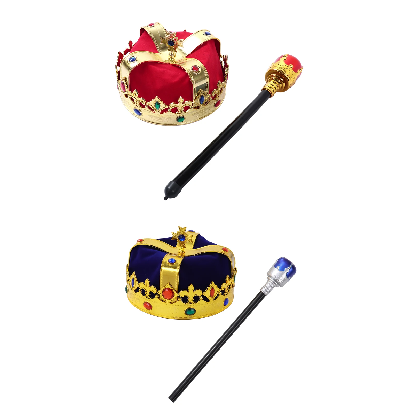 

Hot Kids Children King Crown Hat Scepter Shiny Gemstone King Prince Crown Cap Outfit Cosplay Halloween Costume Party Accessories