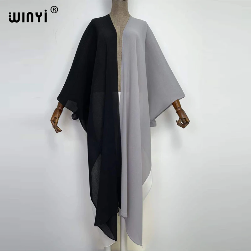 2022 WINYI Fashion cardigan kimono free Size Women's crumple Floral Printed Elegant Casual Vacation robe femme Loose Dresses