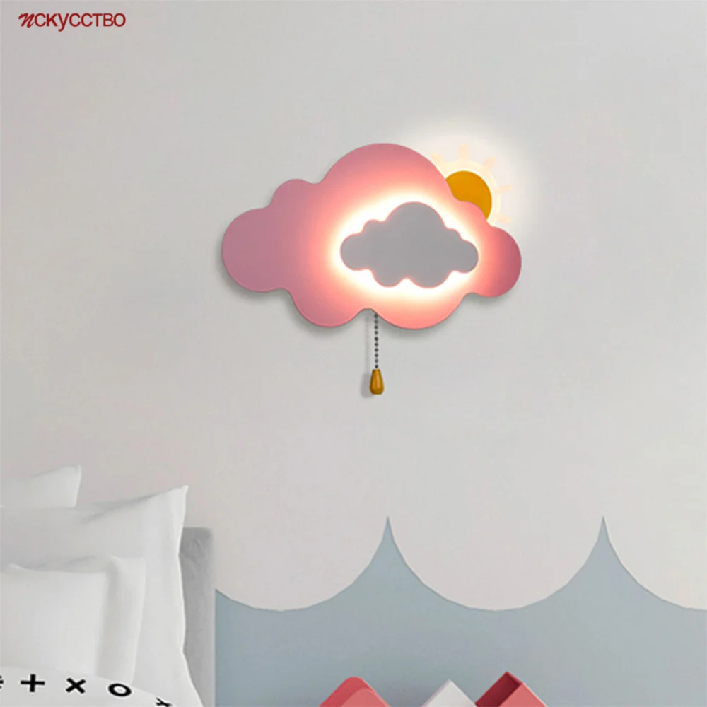 

Nordic Kids Bedroom Gold Pink Clouds Sun Led Wall Lamp With Switch For Living Room Hallway Art Sconce Baby Sleeping Night Lights