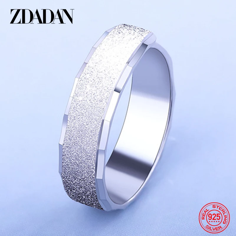 ZDADAN 925 Sterling Silver 6MM Frosted Adjustable Finger Ring For Men Women Fashion Jewelry