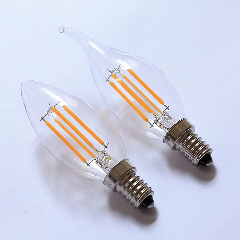 Led Candle Bulb E14 Small Screw Mouth 4W Edison Pointed Bubble Pull Tail Crystal Chandelier Light Source  Bright Tungsten Bulb