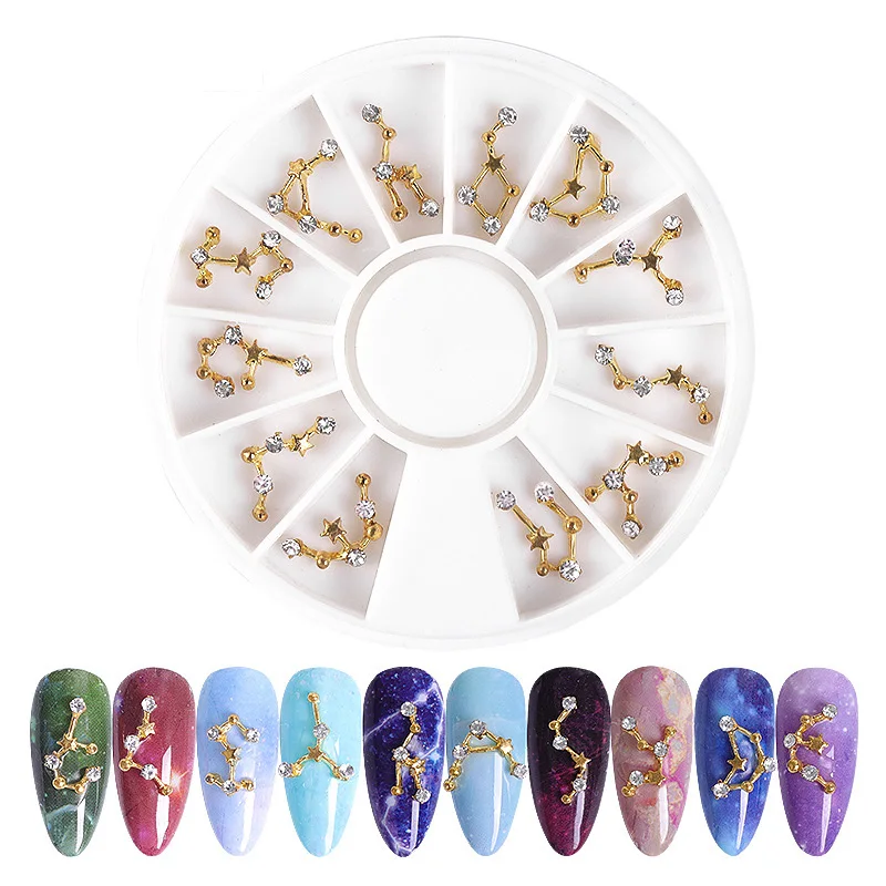 12 Stück Sternbild-Legierungs-Zirkon 3D Strass-Steine Nagelkunst-Dekoration Aufkleber Kristall-Maniküre-Zubehör für DIY-Nägel – Detail 1