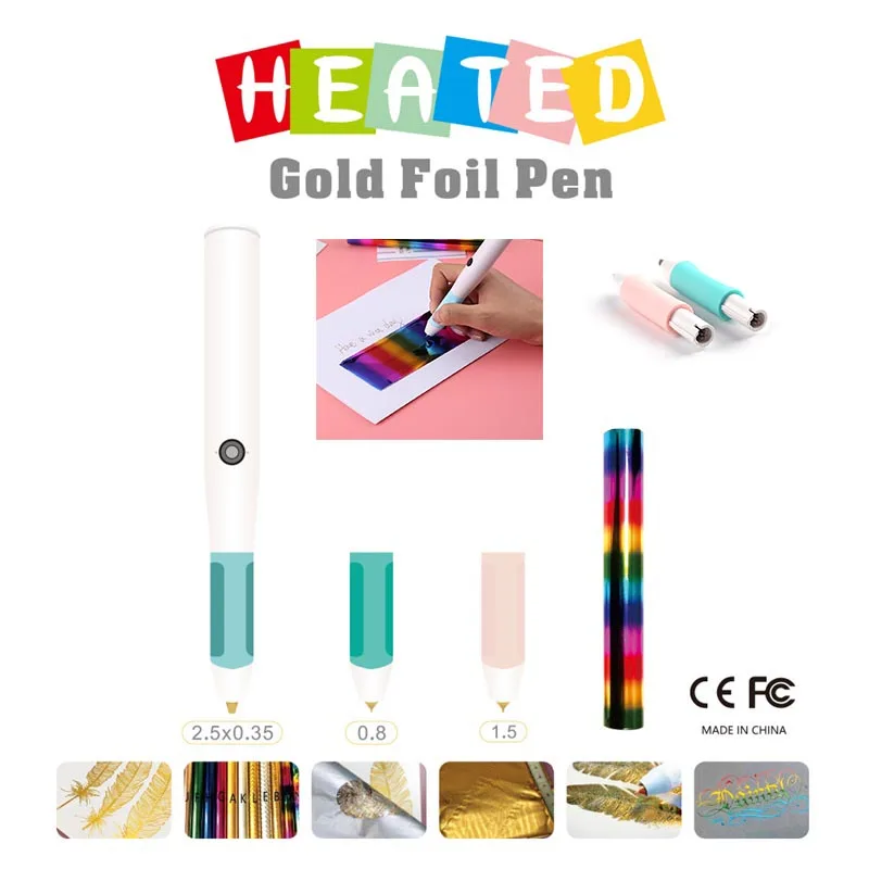 All-In-One Kit New Size Heat Foil Pen for Making Craft Designs Cards Album Usb Powered Slim Handle Paper Leather Plastic