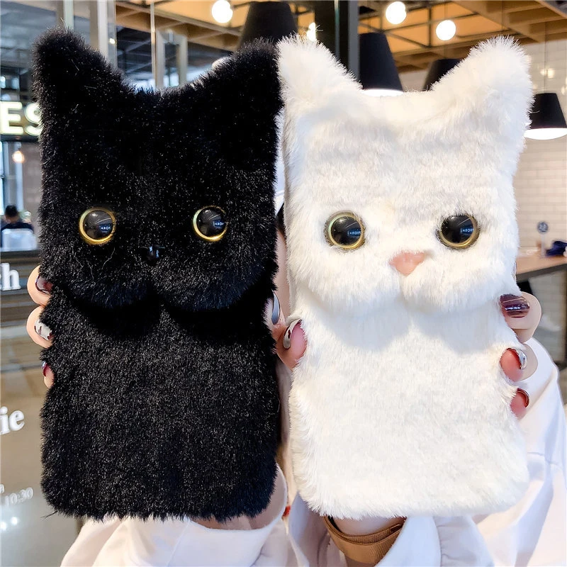 

3D Cute Fluffy Plush Cat Ears Soft Silicone Phone Case For Samsung Galaxy S21 S20 S10 S9 S8 Note 20 10 9 A51 A71 A12 A52 A72 M31