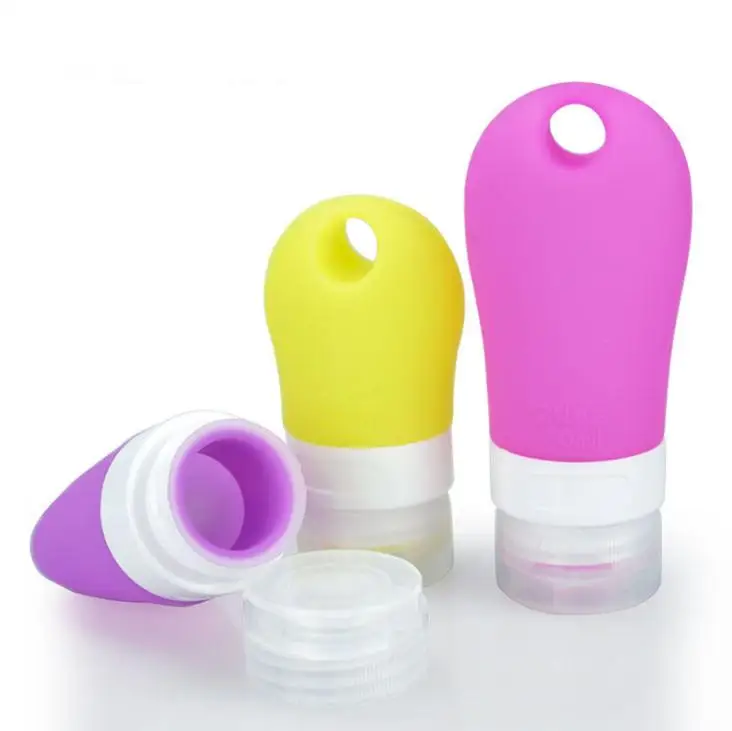 Silicone 38ML 60ML 80ML Reusable Portable Mini Size  Travel Soap Bottle with Holder Hook Keychain SN3401