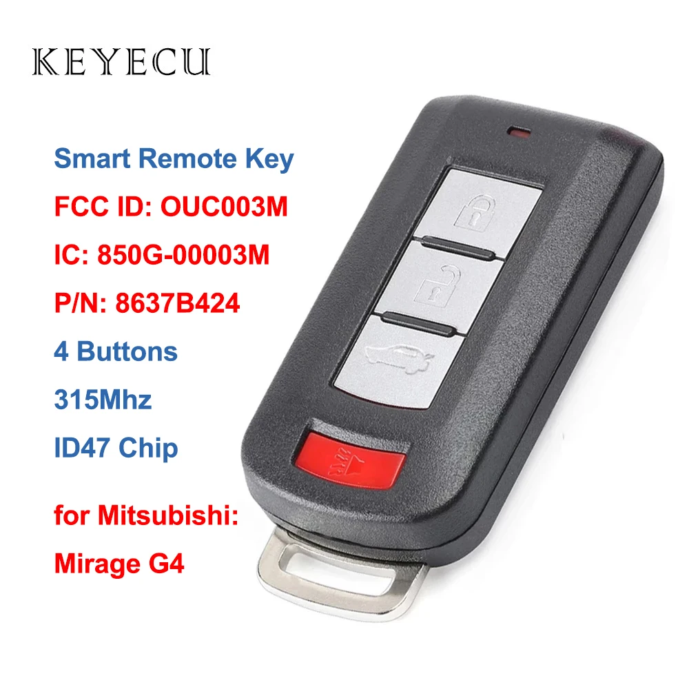 

FCC ID: OUC003M Smart Remote Car Key Fob 3 4 Buttons FSK 315Mhz ID47 for Mitsubishi Mirage G4 2015 2016 2017 2018 2019 2020