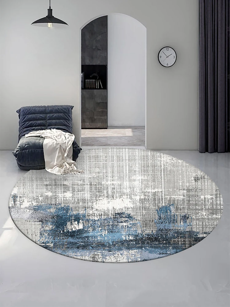 Nordic Style Abstract Round Carpet Light Luxury Modern Computer Chair Table Area Rug Bedroom Mat Ins Round Rug for Living Room