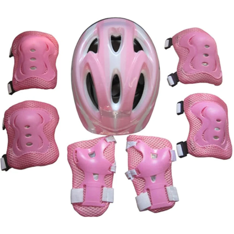 7pcs Kid Child Roller Skating Bike Helmet Knee Wrist Guard Elbow Pad Pieces Children Roller Skating Head Skateboard Knee Pads