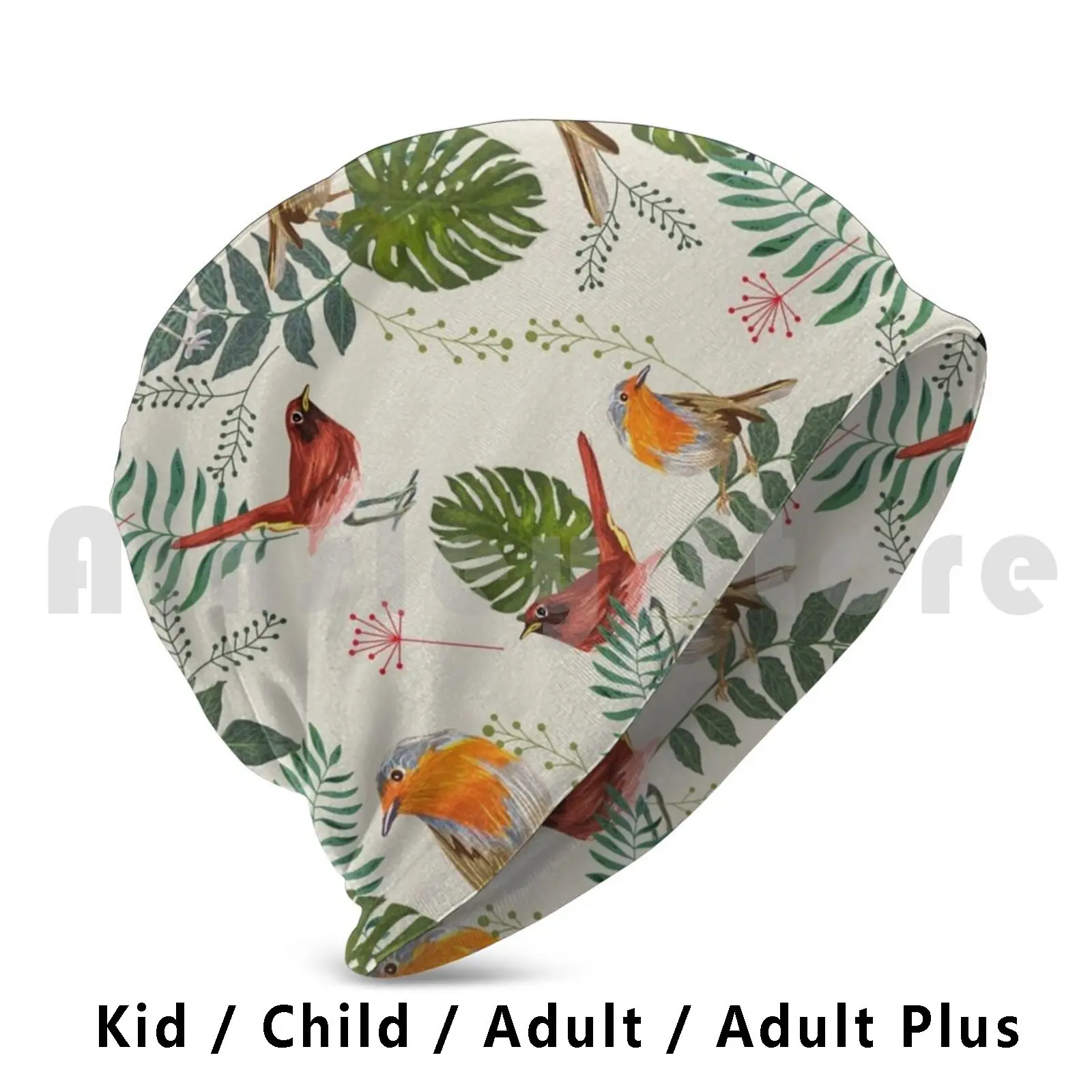 Bird Titmouse Pattern Vintage Retro Branches Plants Beanies Pullover Cap Comfortable Hipster Trend Coloured Flower