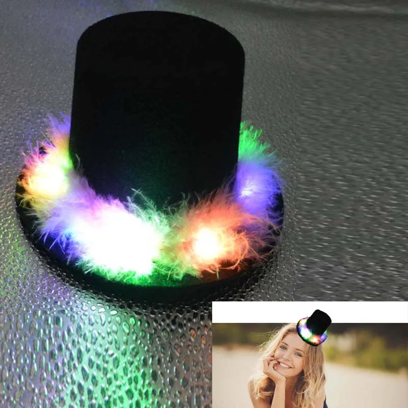 Women Girl Light Up LED Feather Mini Top Hat Hair Clip Flash Glow  Wear  Birthday Costumes      navidad  Halloween