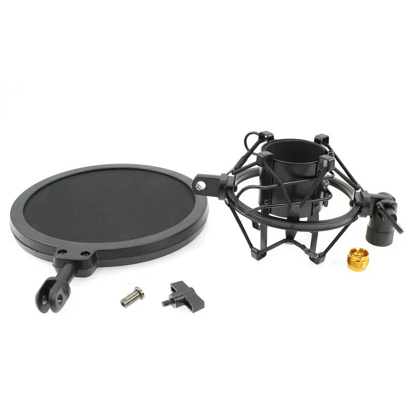 43-50 مللي متر ميكروفون صدمة جبل مزدوجة شبكة البوب تصفية و المسمار محول قابل للتعديل مكافحة الاهتزاز العزلة المعادن Mic جبل حامل