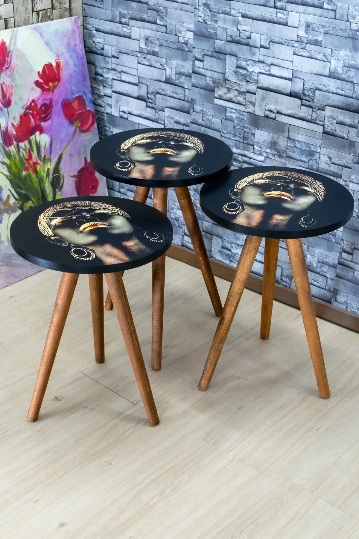 Nelling Table Patterned 3 PCS Tree Leg De Monte Modern Minimalist Tea Coffee Serving Table Round Living Room Bedside Table