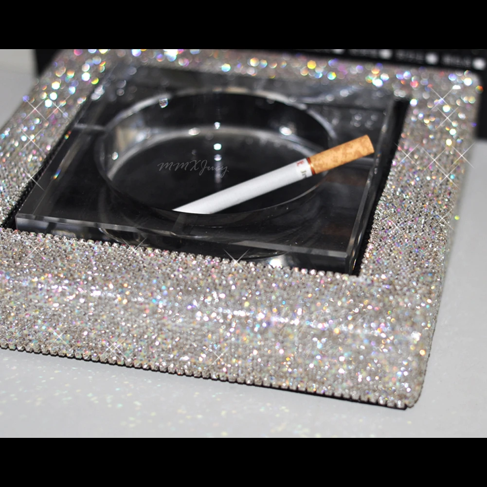 

Fashion Car Ashtray Silver Cystal & Glass Pattern Auto Interior Ashtray Great Gift for Men for Home DIY