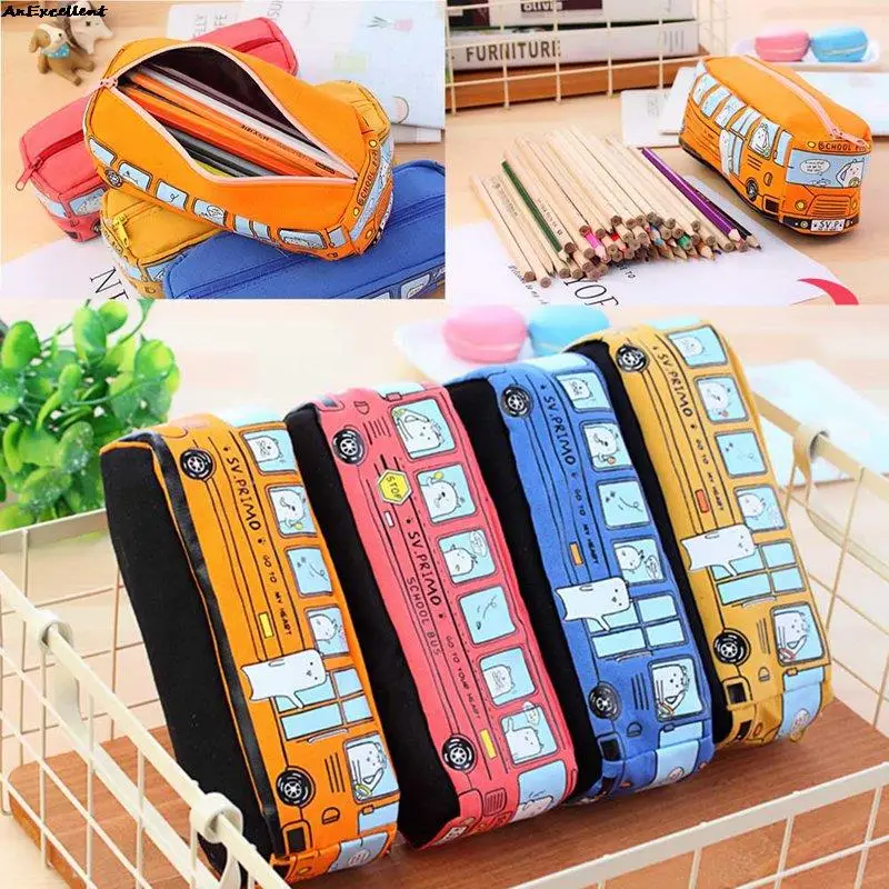 Pencil Case For Girls Boys Kids Gifts Back To School Stationery Supplies Creative Car Canvas Pencil Cases Cute Cartoon Pen Bag