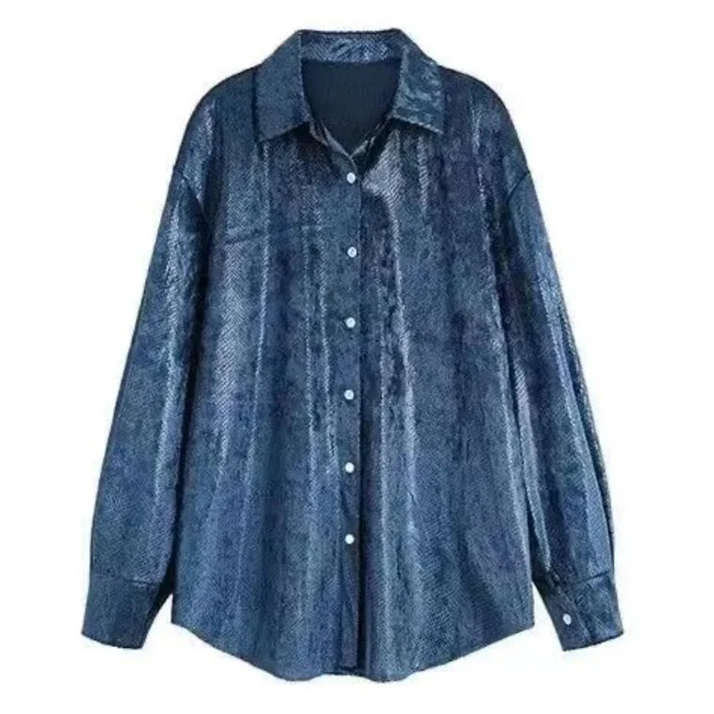 Serpentine Shiny Shirts Women Blouses Lazy Bottoming Shirts Long Sleeve Buttoned Tops Basic OL Simplicity Blouses Female Shirt