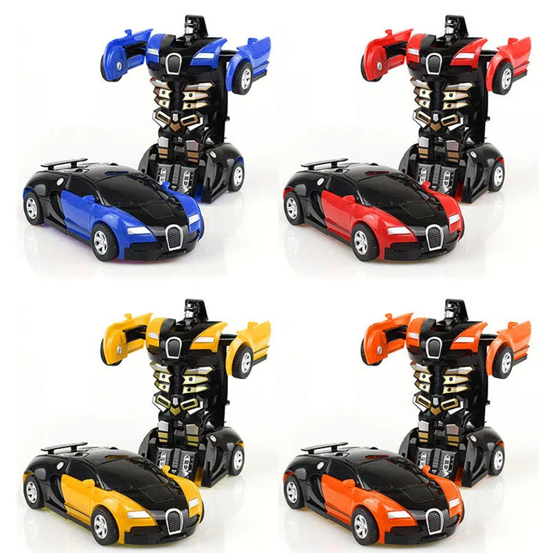 2 IN 1 One Key collisione inerzia deformazione Robot modello di auto plastica Mini Robot per auto per ragazzi impatto veicoli auto giocattoli per bambini