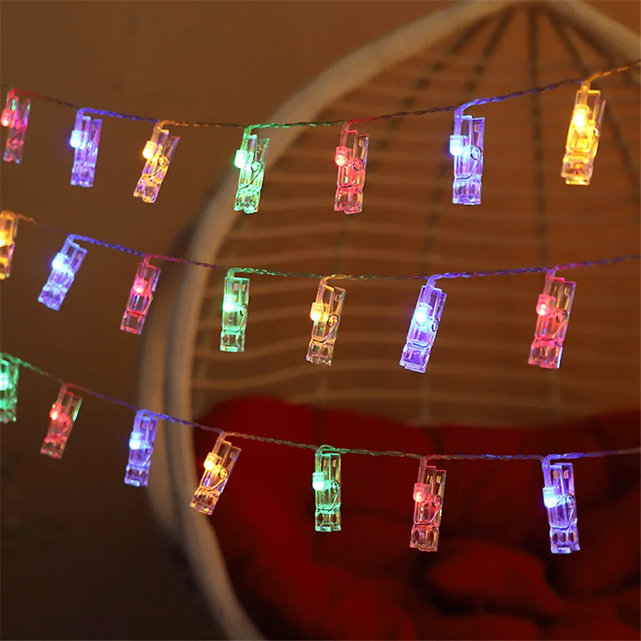 Creative 10/20/40led Photo Clip Holder String Lights Garlands Battery/USB Fairy Garden Lights For Wedding Party Christmas Decor