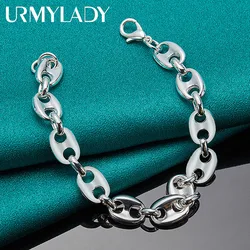 URMYLADY 925 Sterling Silver Pig Nose Chain Bracelet For Women Men Fashion Wedding Party Jewelry