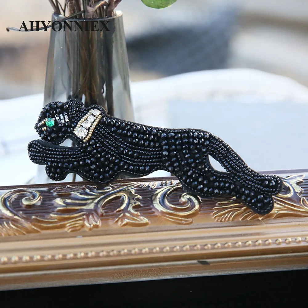 14.5CM X 5.3CM Handmade Running Leopard Beaded Patches Sew On Patch for Clothing Beading Applique Cute Patch