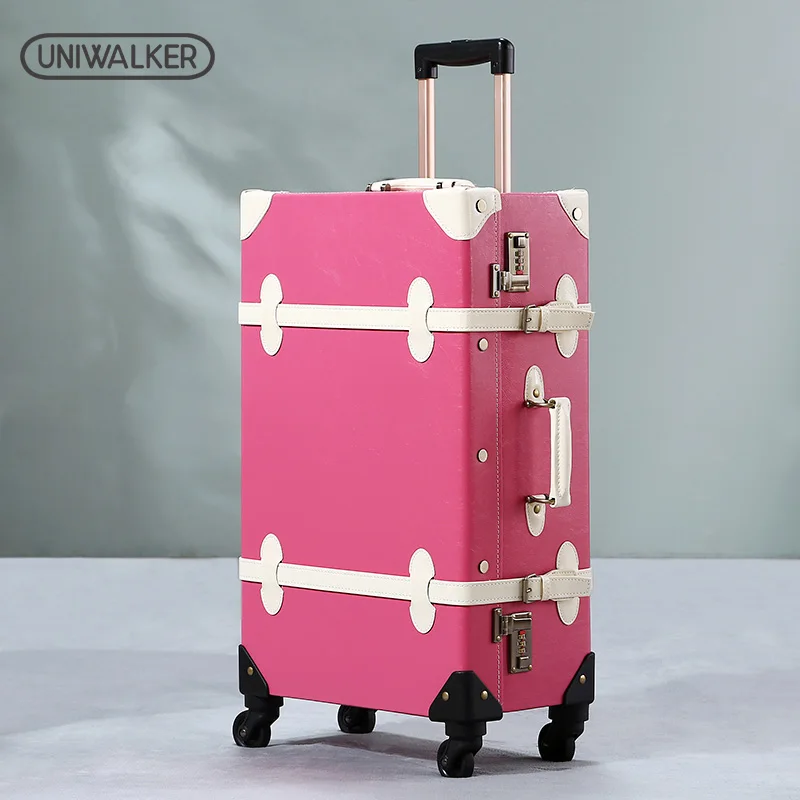 

UNIWALKER 12" 20" 22" 24" 26" Pink Vintage Suitcase Travel Suitcase,Scratch Resistant Rolling Luggage Bags With Universal Wheels