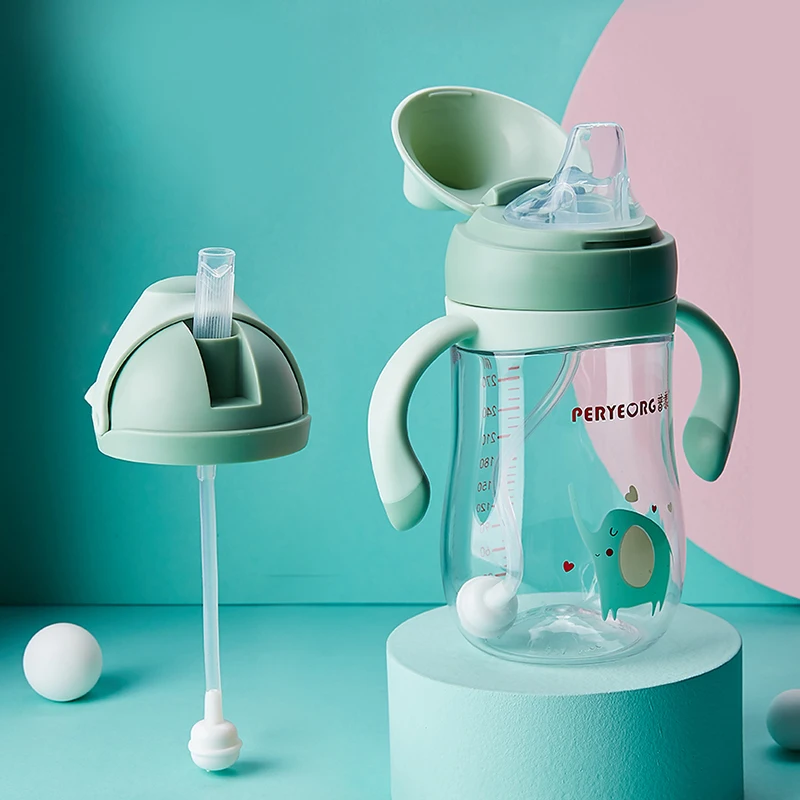 Silica Gel Feeding Kids Toddler Newborn Baby Drink Cups Water Bottles Kids Drinking Sippy Cup with Straw Handle Infantil Drinker