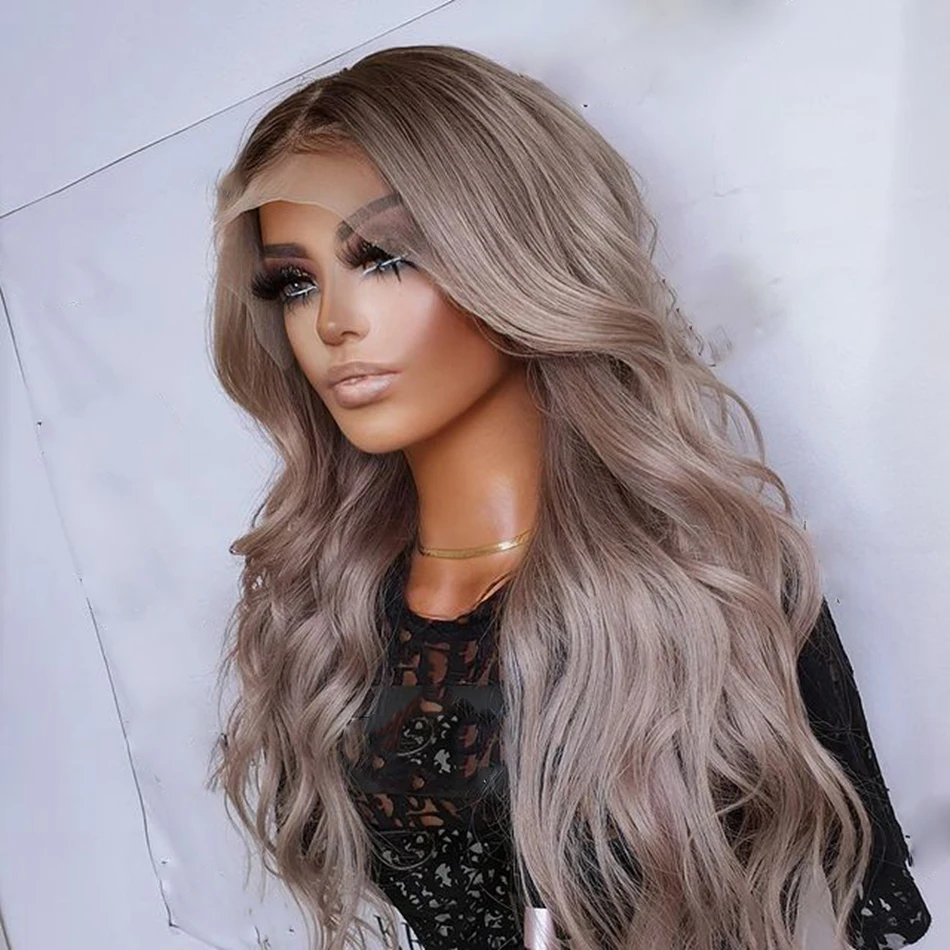 

Body Wave 26 Inch 180% Density Ombre Ash Gray Blonde 13x4 Lace Front Wig For Women Human Remy Hair Babyhair Preplucked Brazilian