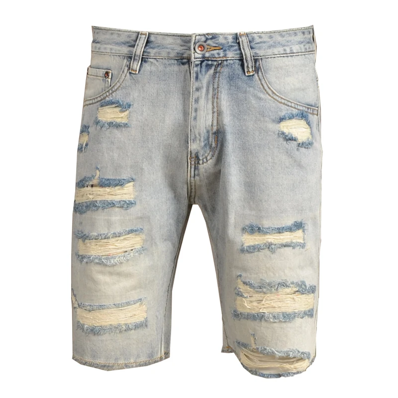 Summer Men Vintage Denim Shorts Distressed Jeans Streetwear Retro Short Jean
