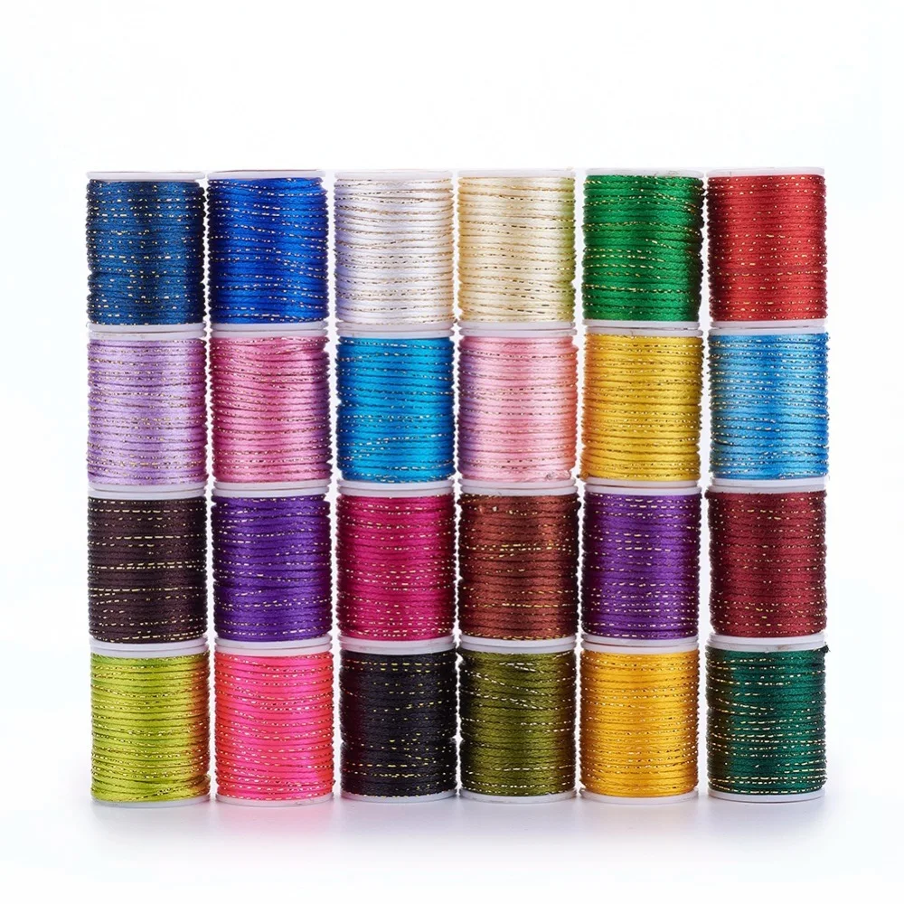 10 Roll Polyester Cords 1.5mm with Metallic Chinese Knotting Thread Cord Jewelry Making Accessories about 4.37 yards/Roll