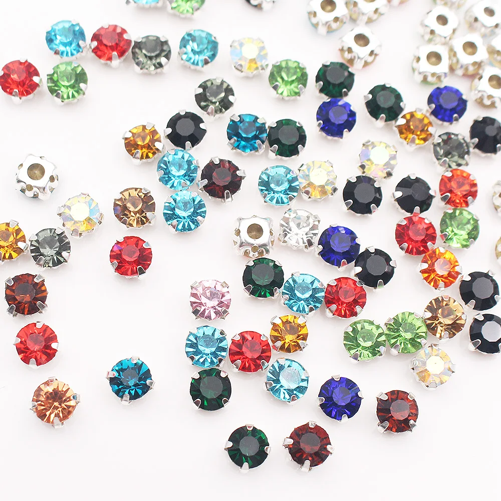 3mm-8mm Klaue zum Aufnähen von Strasssteinen, silberne Basis, glänzende Kristalle, Strass-Stoffsteine, Glasperlen, zum Nähen von Strasssteinen für Kleidung – Detail 6