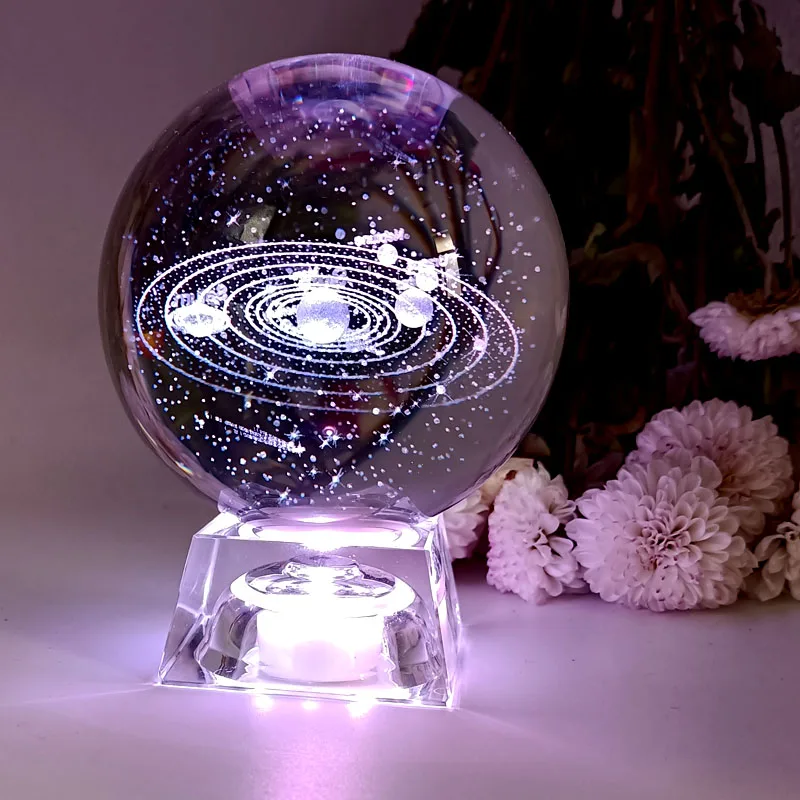 Crystal Ball 3D Laser Engraved Planets Model Sphere Astronomy Gift Desk Home Decoration Gift for Birthday Holiday giftPhotograph