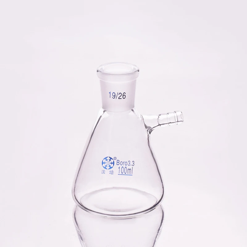 

Filtering flask with side tubulature,Capacity 100ml,Ground mouth 19/26,Triangle flask with tubules,Filter Erlenmeyer bottle